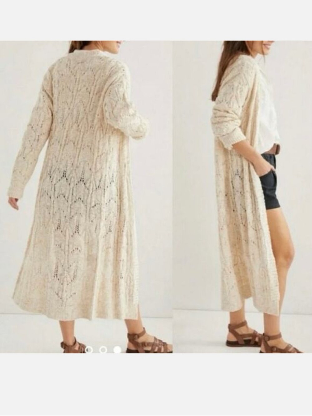 Anthropologie Pilcro Women's Pointelle Knit Duster Cardigan Beach Boho Coastal